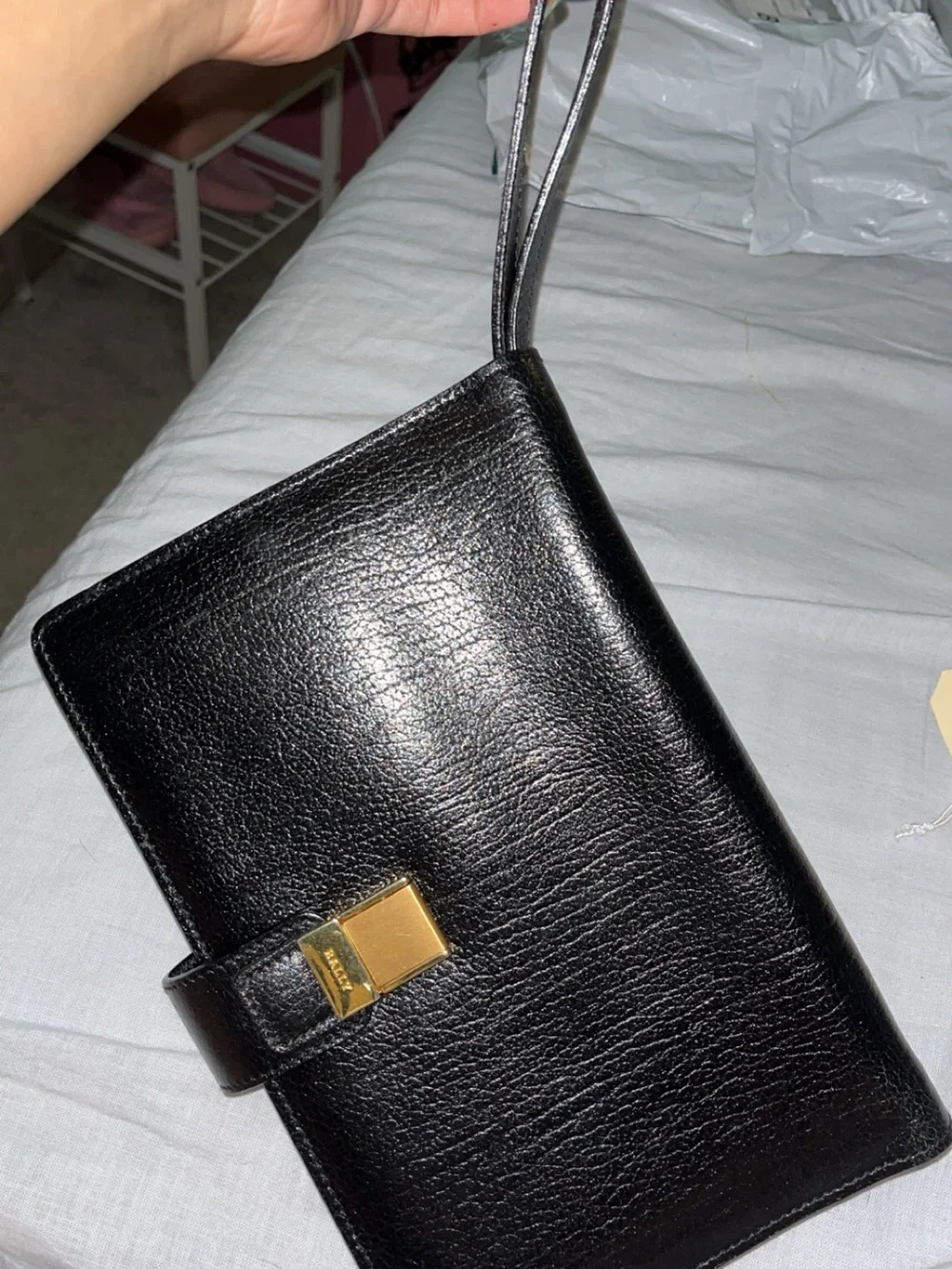 Bally Black Leather Clutch with Gold Hardware